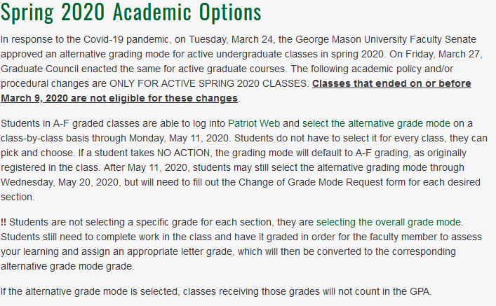Deadline to Opt-In to Alternate Grading via Patriot Web Now May 11